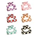 6 Pcs Hair Claw Clips for Women Checkered Rectangle Strong Hold Barrettes