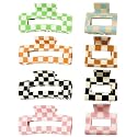 6 Pcs Hair Claw Clips for Women Checkered Rectangle Strong Hold Barrettes