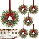 6 Pcs Mini Christmas Wreaths,11''Small Christmas Wreath for Kitchen Cabinet