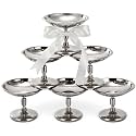 6 Pcs Mini Stainless Steel Ice Cream Bowls Vintage Silver Serving Pudding Dessert Cup Sauce Bowls Metal Round Footed Yogurt Snack Candy Cups for Mousse Fruit Salad Cake Wedding Party Favor