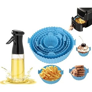 6 pcs round reusable non-stick air fryer accessories silicone coating pot basket and oil sprayer bottle