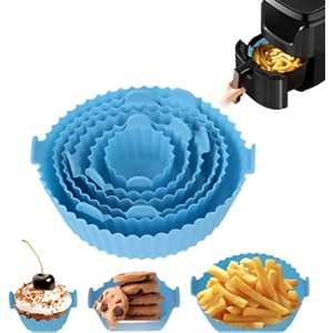 6 pcs round reusable non-stick air fryer accessories silicone coating pot basketmulticolor 6 pcs set
