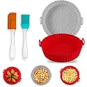2 Pcs Round Reusable Non-Stick air Fryer Accessories Silicone Coating Pot Basket With Silicone Oil Brush(2 Pcs Air Fryer + Oil Brush)