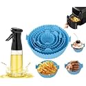 6 Pcs Round Reusable Non-Stick air Fryer Accessories Silicone Coating Pot Basket And Oil Sprayer Bottle