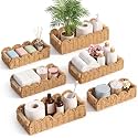 6 Pcs Scalloped Edge Toilet Paper Storage Basket, Handwoven Paper Rope Wicker Bins with Wooden Handle, Boho Decorative Organizers for Bathroom Tank, Living Room Countertop Shelves Decor