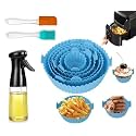 6 Pcs Round Reusable Non-Stick air Fryer Accessories Silicone Coating Pot Basket for Microwave Oven oil sprayer bottle and Oil brush And Spatula Set
