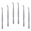 6 Pcs Stainless Steel Tweezers with Curved Serrated Tip Multipurpose Forceps Machine Tweezers Bulk for Crafting