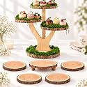 6 Pcs Woodland Cupcake Stand Set 4-tier Rustic Wooden Dessert Display Stand