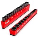 2-Piece 1/4"-Drive Metric Magnetic Socket Organizer Set (Holds 26 Sockets) - Detachable Tool Tray with 5mm Magnetic Base, Screw-Fixed Design &amp; Heavy-Duty Modular Storage for Garage/Home Workshop