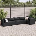 6 Piece Black Poly Rattan Patio Lounge Set with Cushions, Durable PE Wicker Outdoor Furniture for Backyard Terrace Garden, Modular Design Steel Frame Weather Resistant Seating