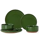 6 Piece Dinnerware Set, Dish Set for 2, Forest Glaze Green