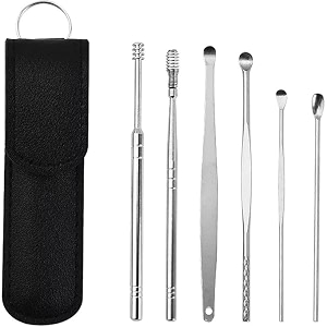 6-piece ear wax removal tool kit with storage box spring ear pick ear curette cleaner pocket ear wax kit