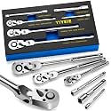 YIYEIE 6-Piece Flex Head Ratchet Set, 1/4", 3/8", 1/2" Drive, Swivel Head Ratchet Wrench with Extension Bar, 72 Tooth, 180° Adjustable, Quick-Release, Flexible Ratchet Handle with EVA Foam