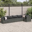 6-Piece Gray Patio Lounge Set with Cushions, Modular Outdoor Furniture for Garden, Balcony, and Terrace, Weather-Resistant Poly Rattan Design, Comfortable Seating for 6