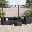 6 Piece Modular Patio Lounge Set Black PE Rattan with Adjustable Armrests, Weather-Resistant Outdoor Furniture and Comfortable Cushions for Garden Seating