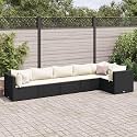 6-Piece Modular Patio Lounge Set in Black and Cream, Outdoor Furniture with UV-Resistant Poly Rattan and Steel Frame, Comfortable Cushions for Relaxing, Durable Garden