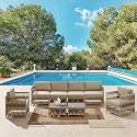 LOCCUS Outdoor Rope Sofa Set 5PCS – Modern Patio Conversation Set with Cushions & Coffee Table for Garden, Balcony & Terrace (Beige & Natural)