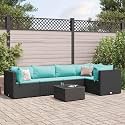 6-Piece Patio Lounge Set Black Water Blue with Cushions, Modular Outdoor Furniture Set, Adjustable Feet for Stability, UV-Resistant Materials, Ample Comfortable Cushions,