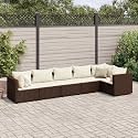 6 Piece Patio Lounge Set Brown and Cream White PE Rattan with Powder-Coated Steel Frame, Modular Outdoor Seating with Weather-Resistant Cushions for Garden Balcony Terrace,