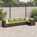 6-Piece Patio Lounge Set Brown Modern Outdoor Furniture with Cushions, All-Weather Rattan Sofa Set for Garden Balcony Poolside Relaxation and Socializing