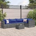 6-Piece Patio Lounge Set Grey PE Rattan with Powder-Coated Steel Frame and Tempered Glass Tabletop, Modular Outdoor Furniture for Relaxing and Entertaining, Durable