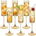 6 Pieces Amber Champagne Flutes 6 OZ Straight Sided Wine Glasses Champagne Long Stem Drinking Colored Glasses,Set of 6 Hand Blown Champagne Flutes Goblets for Wedding Cocktail Cups,Cava, Prosecco