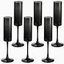 6 Pieces Black Champagne Flutes 6 OZ Straight Sided Wine Glasses Champagne Long Stem Drinking Colored Glasses,Set of 6 Hand Blown Champagne Flutes Goblets for Wedding Cocktail Cups,Cava, Prosecco