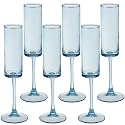 6 Pieces Blue Champagne Flutes 6 OZ Straight Sided Wine Glasses Champagne Long Stem Drinking Colored Glasses,Set of 6 Hand Blown Champagne Flutes Goblets for Wedding Cocktail Cups,Cava, Prosecco