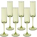 6 Pieces Green Champagne Flutes 6 OZ Straight Sided Wine Glasses Champagne Long Stem Drinking Colored Glasses,Set of 6 Hand Blown Champagne Flutes Goblets for Wedding Cocktail Cups,Cava, Prosecco