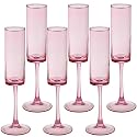 6 Pieces Pink Champagne Flutes 6 OZ Straight Sided Wine Glasses Champagne Long Stem Drinking Colored Glasses,Set of 6 Hand Blown Champagne Flutes Goblets for Wedding Cocktail Cups,Cava, Prosecco