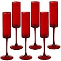 6 Pieces Red Champagne Flutes 6 OZ Straight Sided Wine Glasses Champagne Long Stem Drinking Colored Glasses,Set of 6 Hand Blown Champagne Flutes Goblets for Wedding Cocktail Cups,Cava, Prosecco