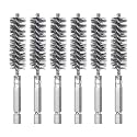 6 Pieces Stainless Steel Bore Brush Bristles Wire Brush for Power Drill Cleaning Wire Brush with Hex Shank Handle for Power Drill Cleaning Wire Brush, Silvery