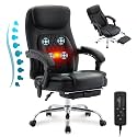 6-Point Massage Office Chair with Heated, Ergonomic Office Chair with Footrest & 45°Reclining High Back, Big and Tall Executive Office Chair 500LBS, Thick Cushion Desk Chair for Home Office, Black(PU)