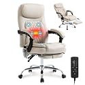 6-Point Massage Office Chair with Heated, Ergonomic Office Chair with Footrest &amp; 45°Reclining High Back, Big and Tall Executive Office Chair 500LBS, Thick Cushion Desk Chair for Home Office, Beige(PU)