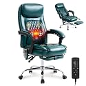 6-Point Massage Office Chair with Heated, Ergonomic Office Chair with Footrest &amp; 45°Reclining High Back, Big and Tall Executive Office Chair 500LBS, Thick Cushion Desk Chair for Home Office, Green(PU)