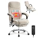 6-Point Massage Office Chair with Heated, Ergonomic Office Chair with Footrest &amp; 45°Reclining High Back, Big and Tall Executive Office Chair 500LBS, Thick Cushion Desk Chair for Home Office, Beige