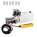 6 Quart 6 Way Hydraulic Power Unit 12V DC Double Acting Solenoid Hydraulic Pump with Plastic Reservoir for Dump Trailer Car Lifting