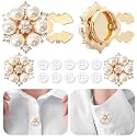 6 Sets Button Covers, Rhinestone Gold, Pearl Sunburst Clip on