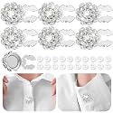 6 Sets Button Covers, Rhinestone Silver, Crystal Flower Clip on