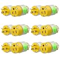 6 Sets Lighted Extension Cord Ends Replacement Plug 3 Prong 15A 125V NEMA 5-15P*NEMA 5-15R, Electrical Replacement Plug, Male and Female Extension Cord Ends, 15 Amp Plug, UL Listed,Yellow