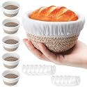 6 Sets Mini Banneton Basket for Bread Proofing, Round, 5'', White, Brown