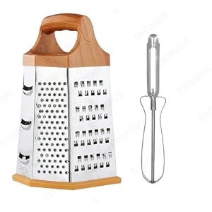 6-sided stainless steel multipurpose grater and slicer wood finish for cut vegetables gingercucumbers carrots potatoes grater with peeler