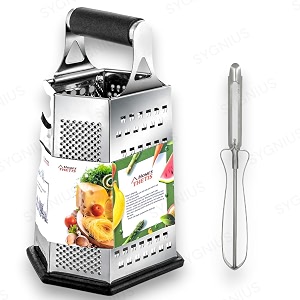 6-sided stainless steel multipurpose grater and slicer wood finish for cut vegetables gingercucumbers carrots potatoes black grater with peeler