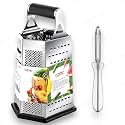 6-Sided Stainless Steel Multipurpose Grater and Slicer Wood Finish for Cut Vegetables, Ginger,Cucumbers, Carrots, Potatoes (Black Grater with Peeler)