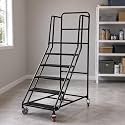 6 Step Rolling Warehouse Step Ladder, Rolling Stairs with Locking Wheels, Movable Platform Ladder, 880 Lbs Weight Capacity, Suitable for Warehouses, Supermarkets and Libraries (Black, 6 Steps)