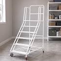 6 Step Rolling Warehouse Step Ladder, Rolling Stairs with Locking Wheels, Movable Platform Ladder, 880 Lbs Weight Capacity, Suitable for Warehouses, Supermarkets and Libraries (White, 6 Steps)