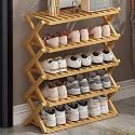 6-Tier Foldable Bamboo Shoe Rack - Space-Saving Shoe Shelf Stand for Entryway, Indoor/Outdoor Use, 50cm Height, Stylish Organizer for Shoes, Easy Assembly