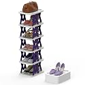 Casafoyer 6 Tier Foldable Shoe Rack Vertical Shoe Organizer Narrow Shoe Rack for Small Spaces Space Saving Free Standing for Corner Entryway Hallway Bedroom