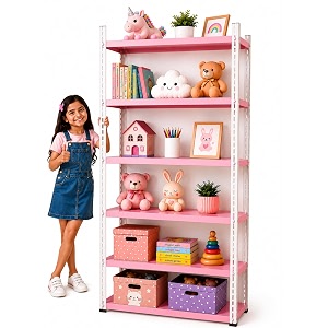6 tier home decor toy organizer book shelf display rack amp home decor stand  heavy duty steel35lx9wx60h pink white