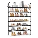 LANTEFUL 6 Tier Shoe Rack for Closet Shoe Organizer with 5 Hooks, Long Shoe Shelf Storage for Shoe and Boot Stackable Free Standing Shoe Rack for Entryway, Garage, Small Spaces, Dorm, Black